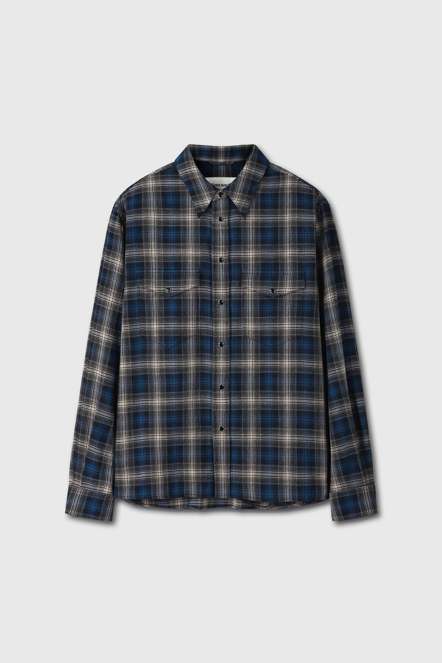 BRUSHED COTTON DOUBLE POCKET CHECK SHIRT navy blue